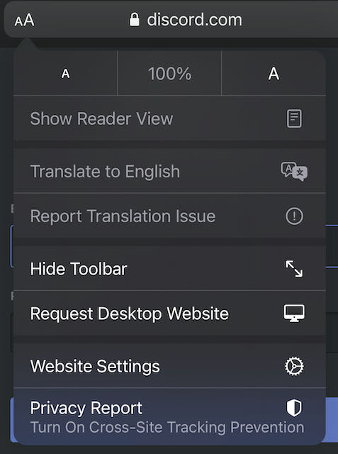 Safari settings screenshot